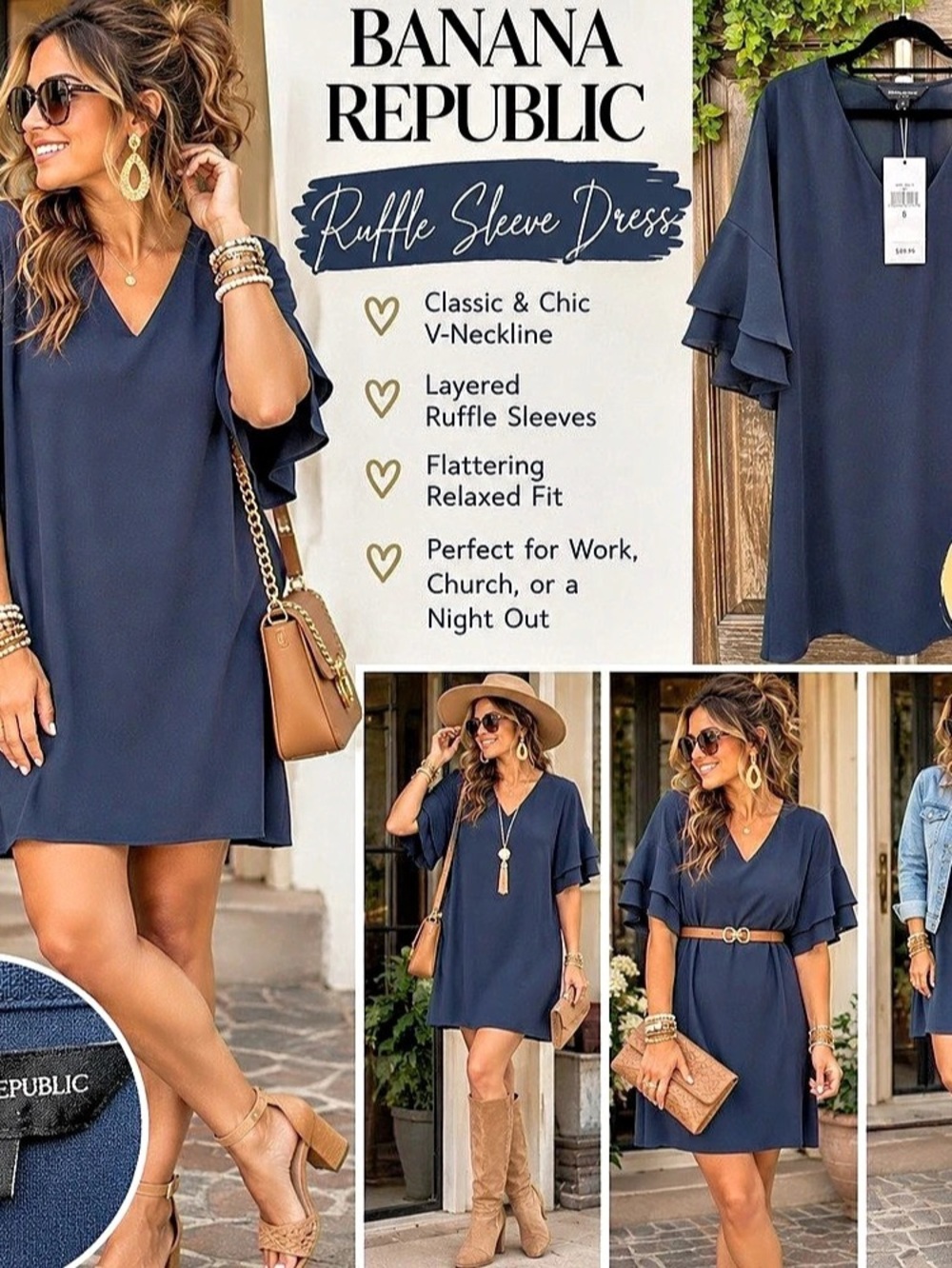 Banana Republic Ruffle Sleeve Dress Mini Dress in Blue Size 6 NWT